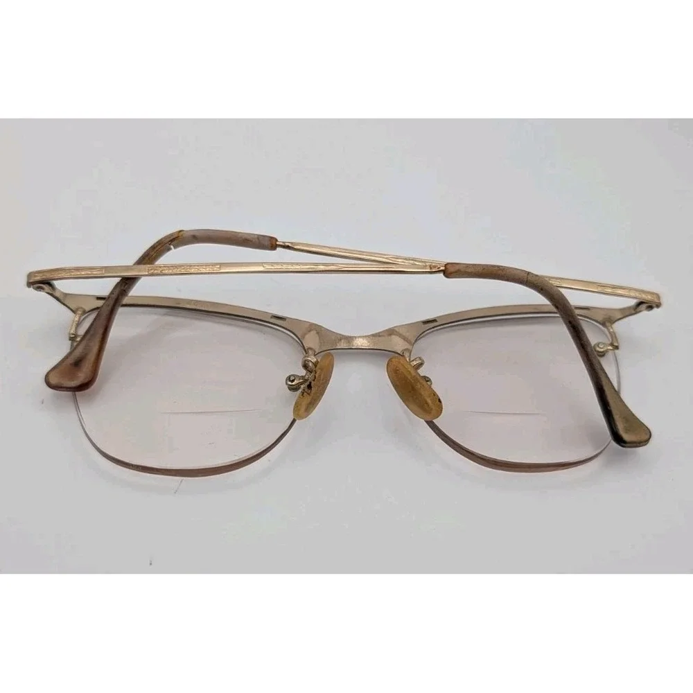 Vintage Shuron 1/10 12K GF Rimless Eyeglasses Frames Floral Engraved 4-5 1/4 50s